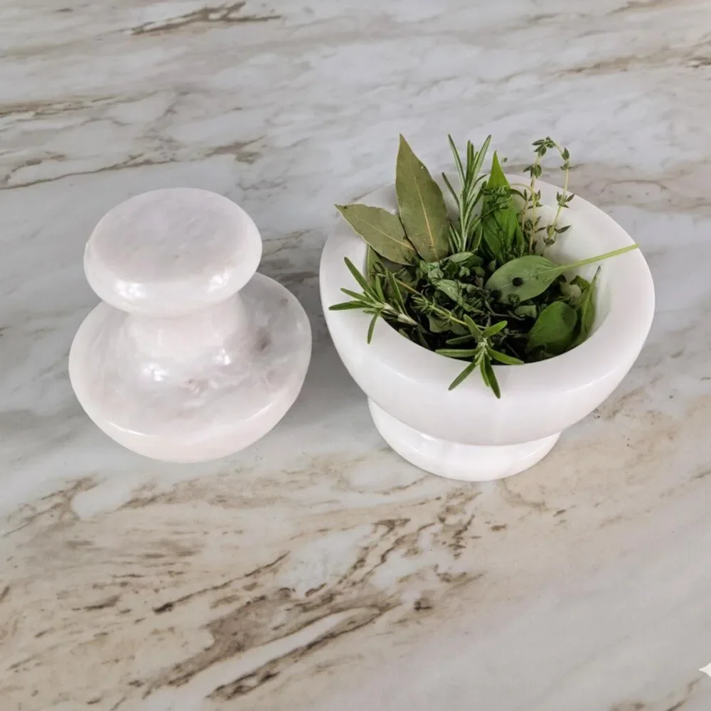 Marble Mushroom Mortar & Pestle Set, Herb Grinder Kitchen Decor, white marble